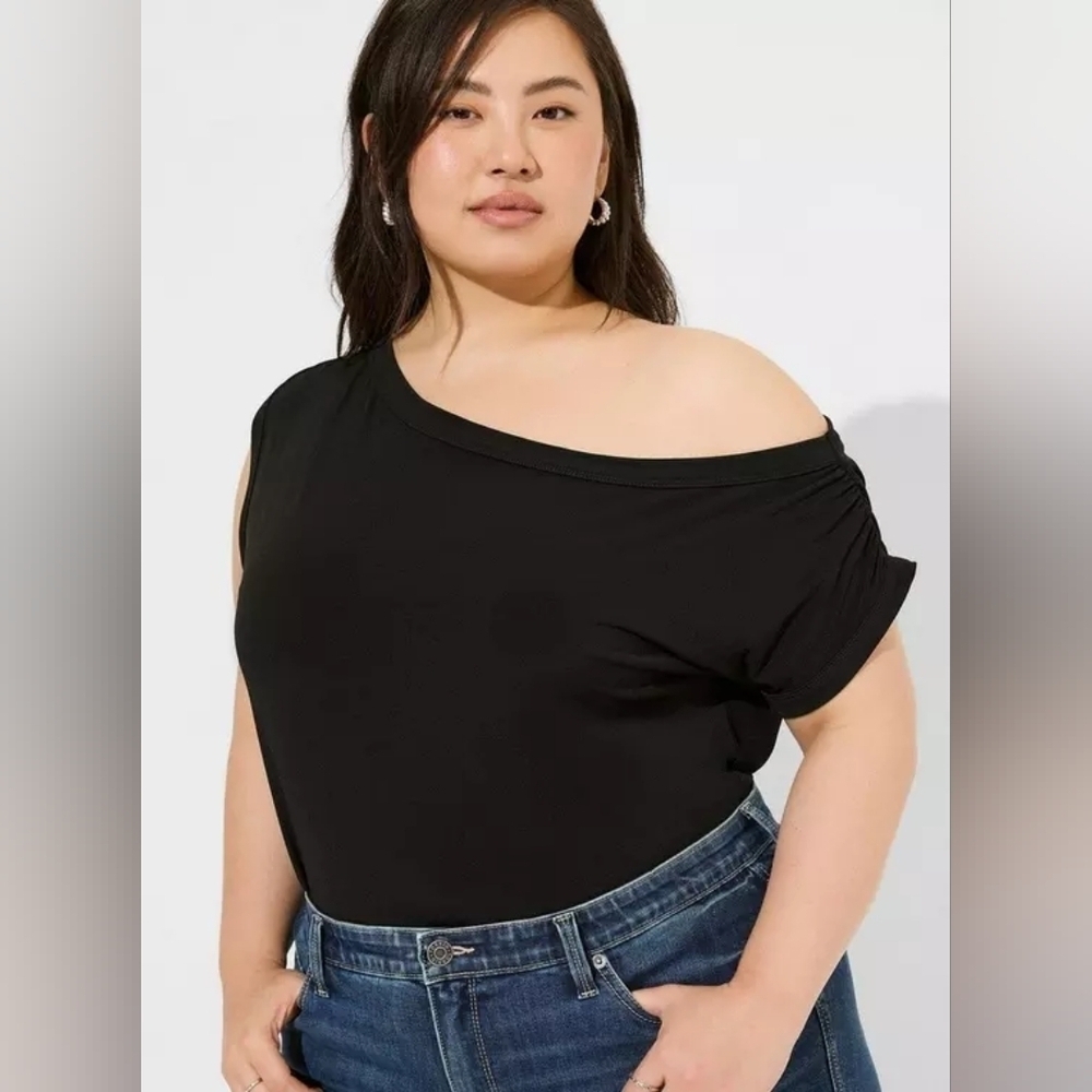 Torrid Studio Net Off Shoulder Cowl Top 2x Black New NWT